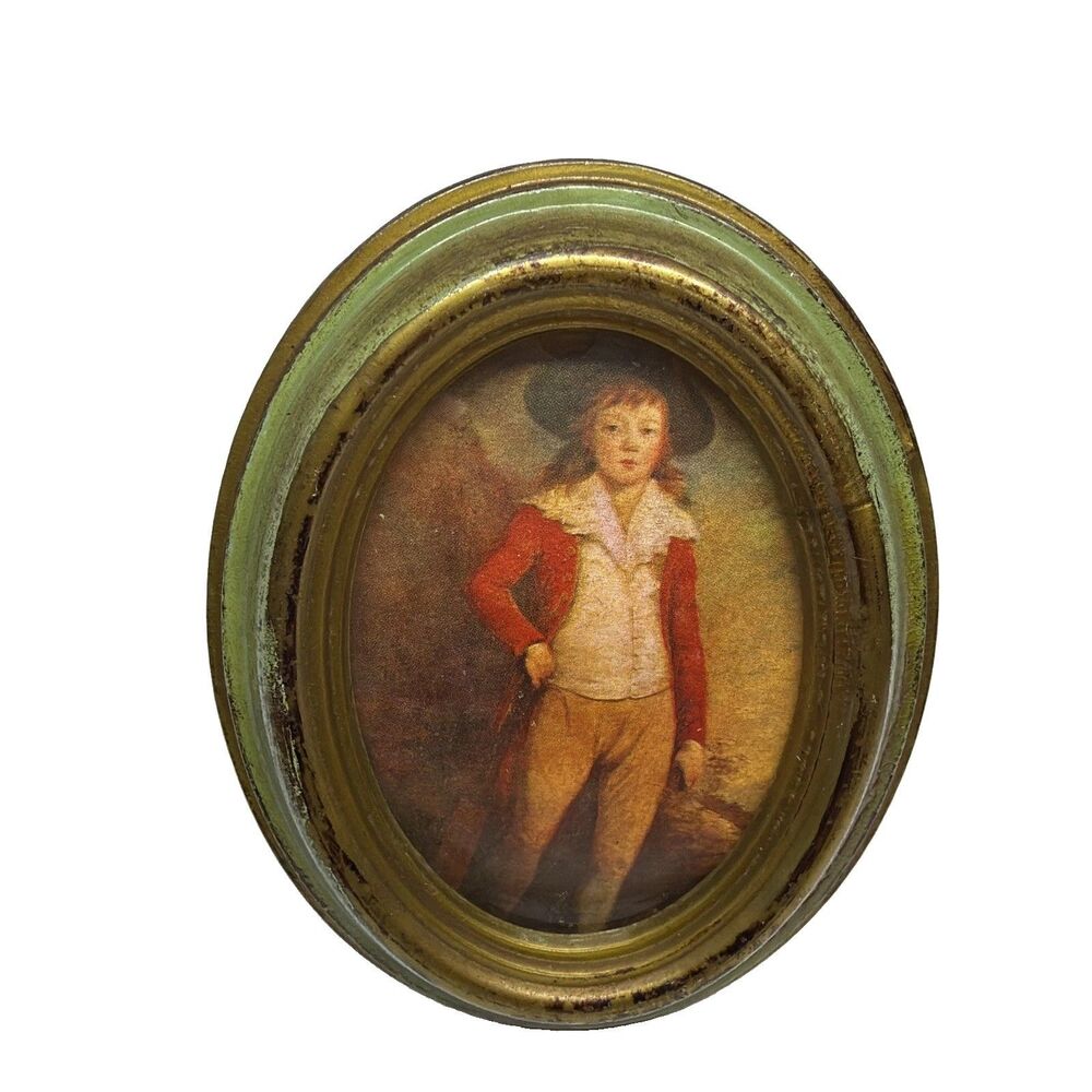 Vintage Action Cheswick PA Oval Framed Print Boy Made In Italy Mid Century